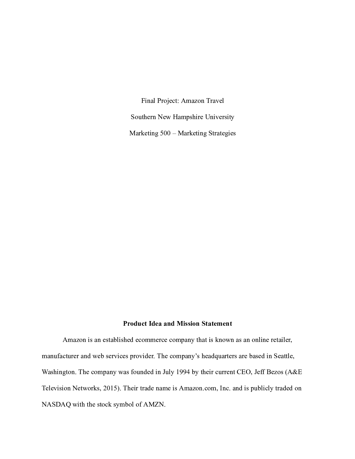 Preview image for MKT 500 Final Paper|    Final Project: Amazon Travel  Southern New Hampshire Universit